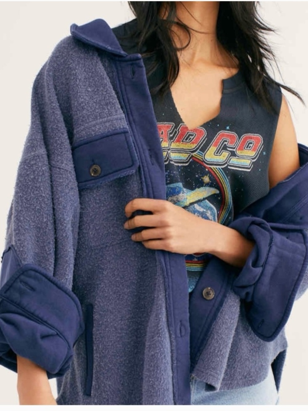 FREE PEOPLE - Ruby Oversized Shirt Jacket - Indigo Blue - XS